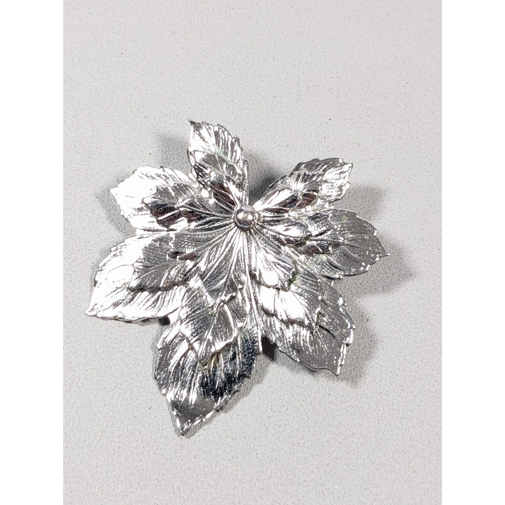 Vintage Silver tone Textured Maple Leaf Flat‎ Pin Brooch